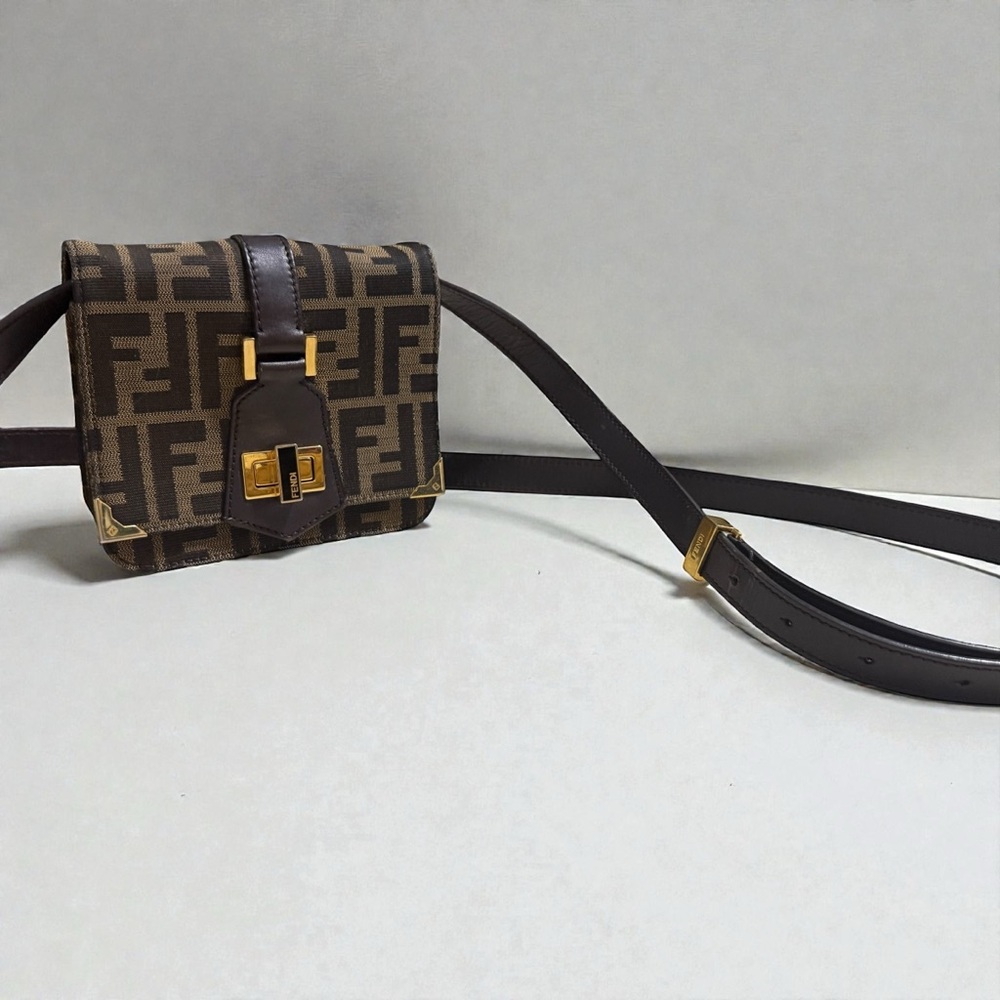 Auth Rare Fendi zucca Double Baguette Crossbody Bag Small adjustable shoulder - Picture 15 of 16